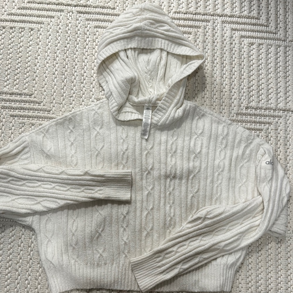 ALO Yoga White Cable Knit Hoodie